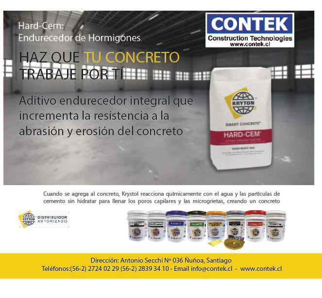 CONTEK trae a Chile Hard-Cem en Alianza con Kryton Canadá - Hard- Cem - Endurecedor de concreto - incrementar la resistencia del concreto - endurecedores - Endurecedor de piso - Resiste alta erosión - Resiste alta abrasión - Concreto de alta resistencia - aumentar la dureza del concreto - reducir la exposición - reducir la exposición - resistir la degradación - Duplica la vida útil del concreto - reemplazo del concreto - Compatible con todo tipo de cementos - Compatible con aditivos químicos