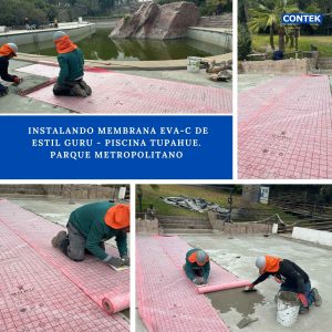 Contek: Instalación de la Membrana EVA-C de ESTIL Guru en la Piscina Tupahue, Parque Metropolitano de Santiago